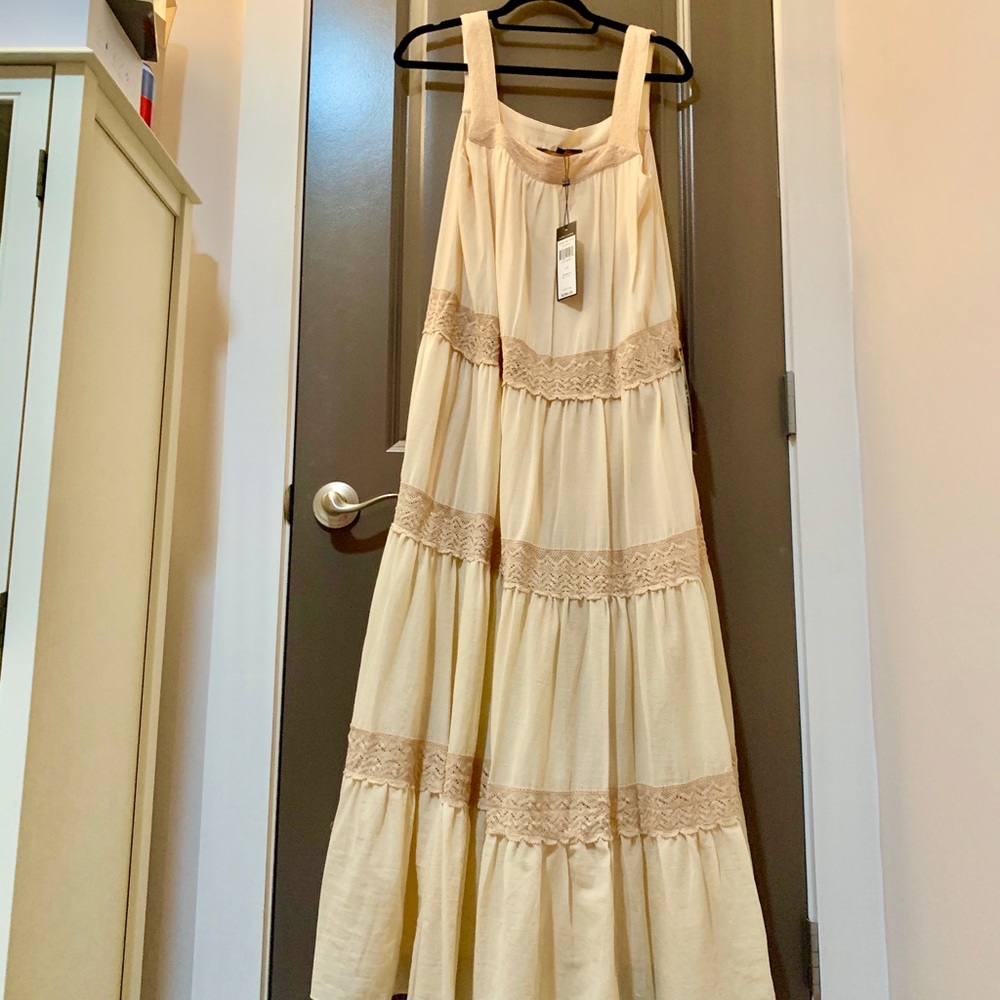 Bcbg Dusty Pink Cotton Lace Tiered Maxi Dress NWT